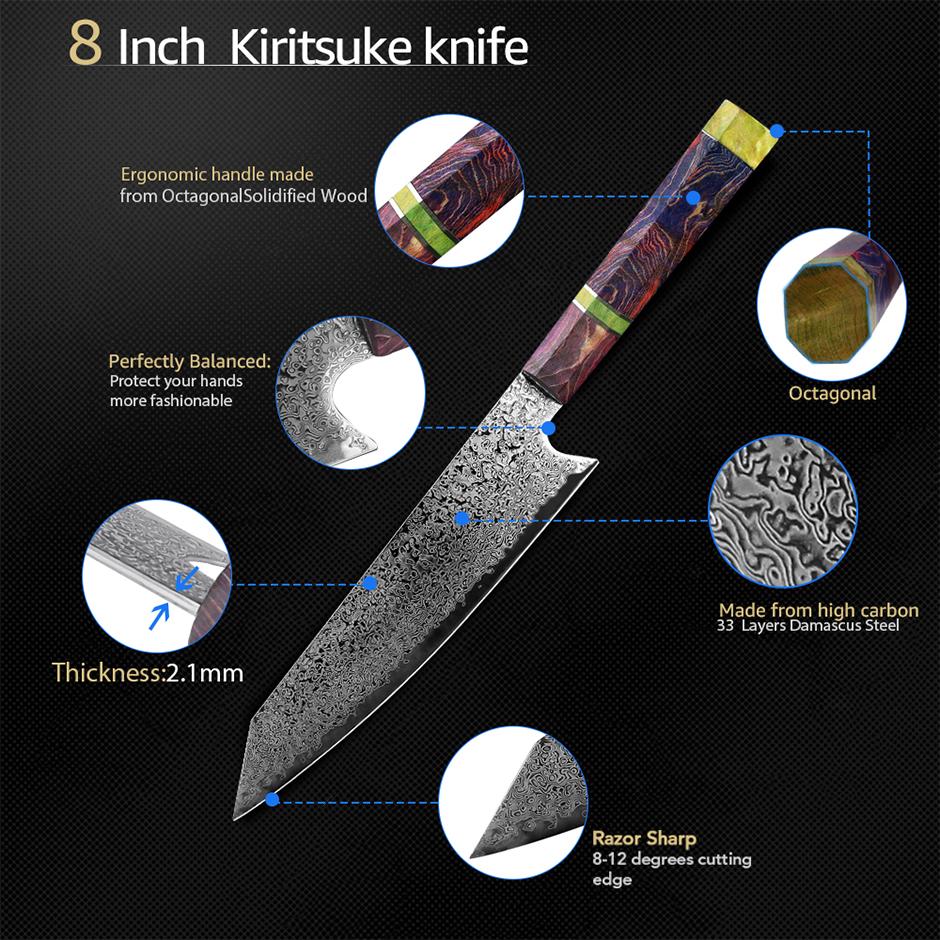 Damascus Knife Kitchen Knife Japanese Style VG10 67 Layers Stainless Steel Knives Ergonomic Handle