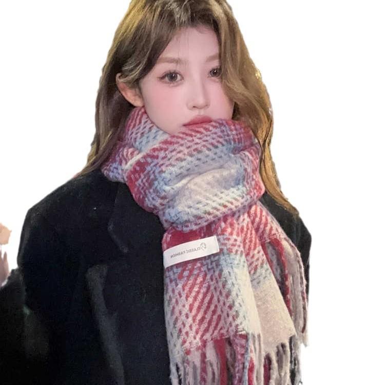 New Angola red plaid scarf women's winter Korean version versatile high-end atmosphere shawl warm scarf