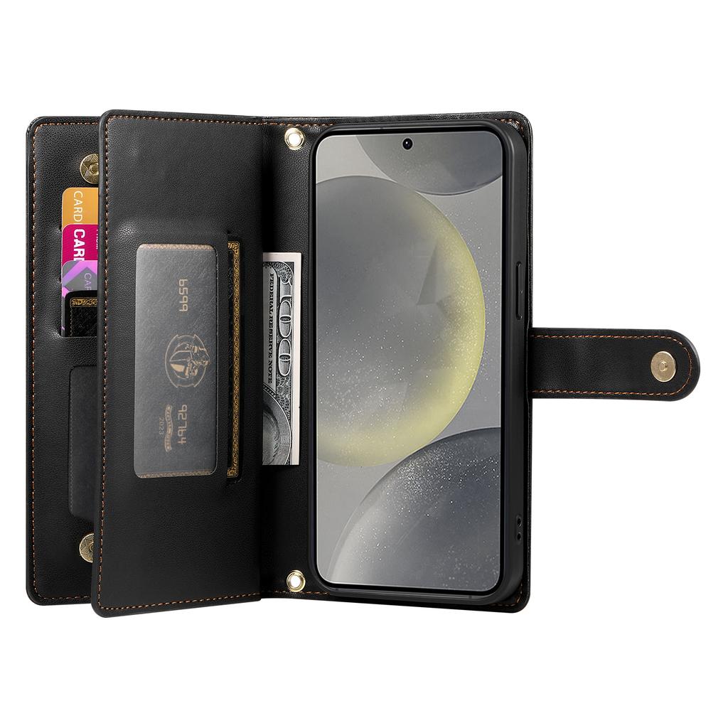 DF-011 For Samsung Galaxy S24 Case PU Leather Crossbody Phone Cover with Zipper Pocket