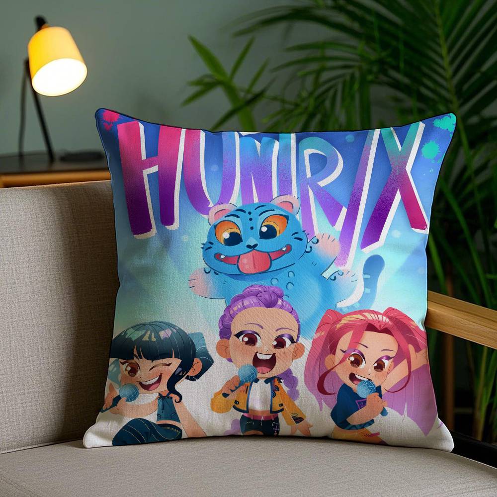 Pop-Cartoon Movie K-Pop Demon Hunters Pillow Case Anti-Dustmite Pillowcase Invisible Zipper Silky Short Plush Sofa Cushion Cover