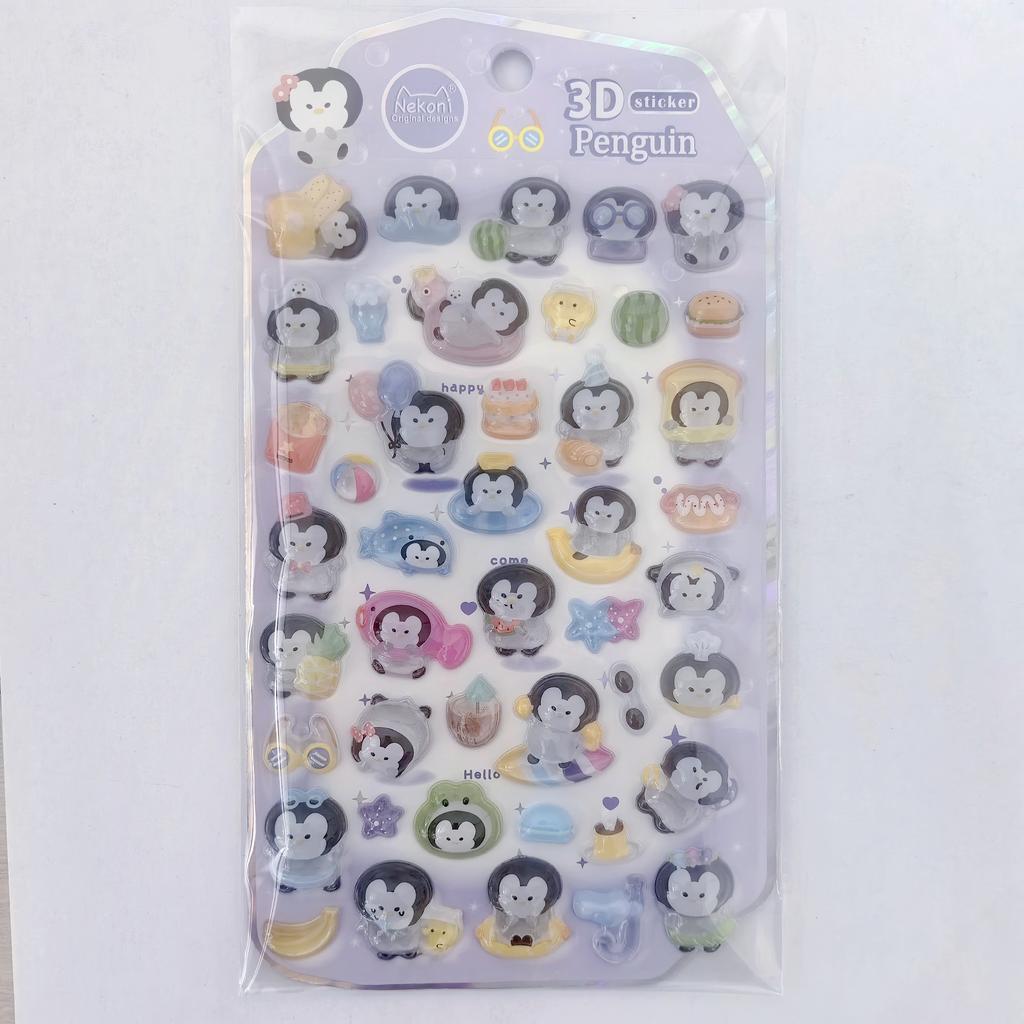 NEKONI 3D Animals Penguin Seal World Relief Stickers Scrapbooking DIY Journaling Stationery Diary Cute Stickers School Supply