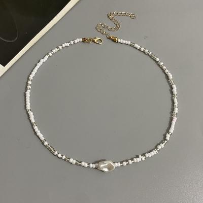 Fashion Boho Beads Necklace Women Imitation Pearl Seed Beaded Strand Short Choker Necklace Handmade Female Jewelry Wholesale