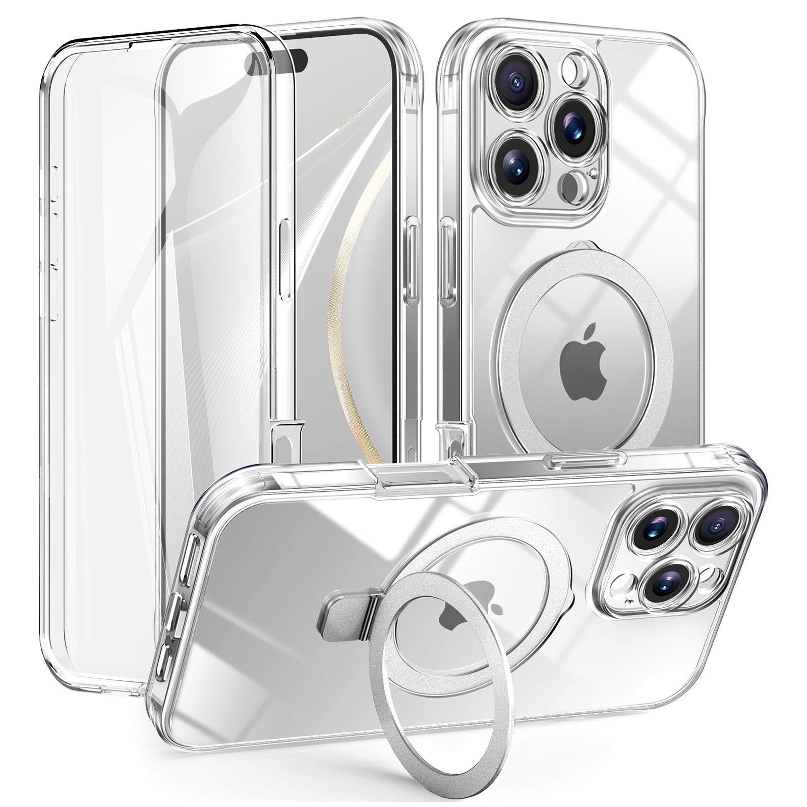 

For iPhone 16 Pro Max Case Skin Touch Solid Color TPU+PC Phone Cover with Magnetic Kickstand Transparent