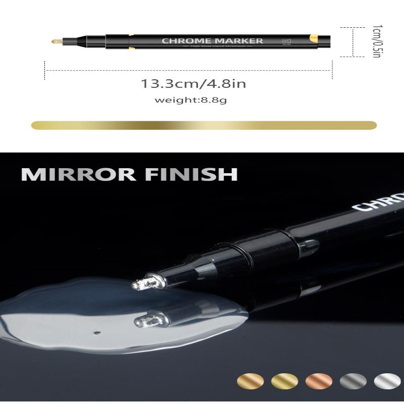 5 Pcs Chrome Mirror Marker Pen 2Mm Diy Reflective Paint Pens Permanent Gold Silver Copper Marker Model Painting Marking