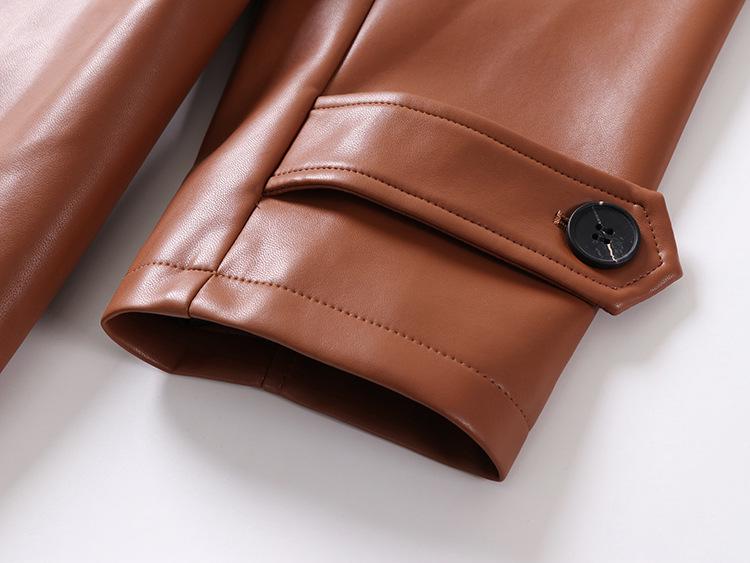 Men's Plus Size High-End PU Leather Knit Trench Coat - Korean Style, Loose, Casual, Spring/Autumn.