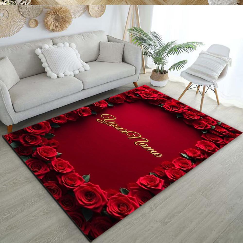 Rose Customized Name Floor Rug Office Rug Design for Dining Room Decorate Room Balcony Foyer Anti-slip Rug Decorate Offices