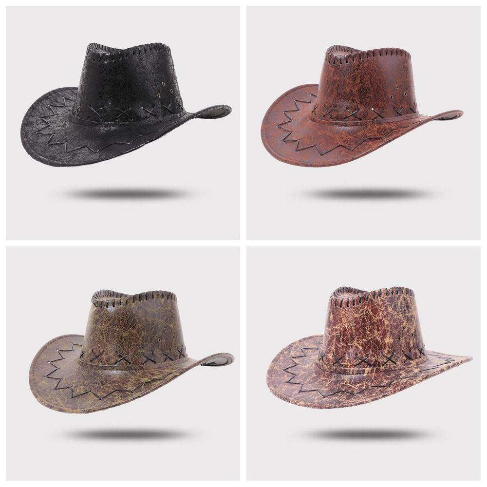 Knight Hat Summer Sun Hat PU Leather Sunscreen Cap Casual Western Cowboy Hat  Summer