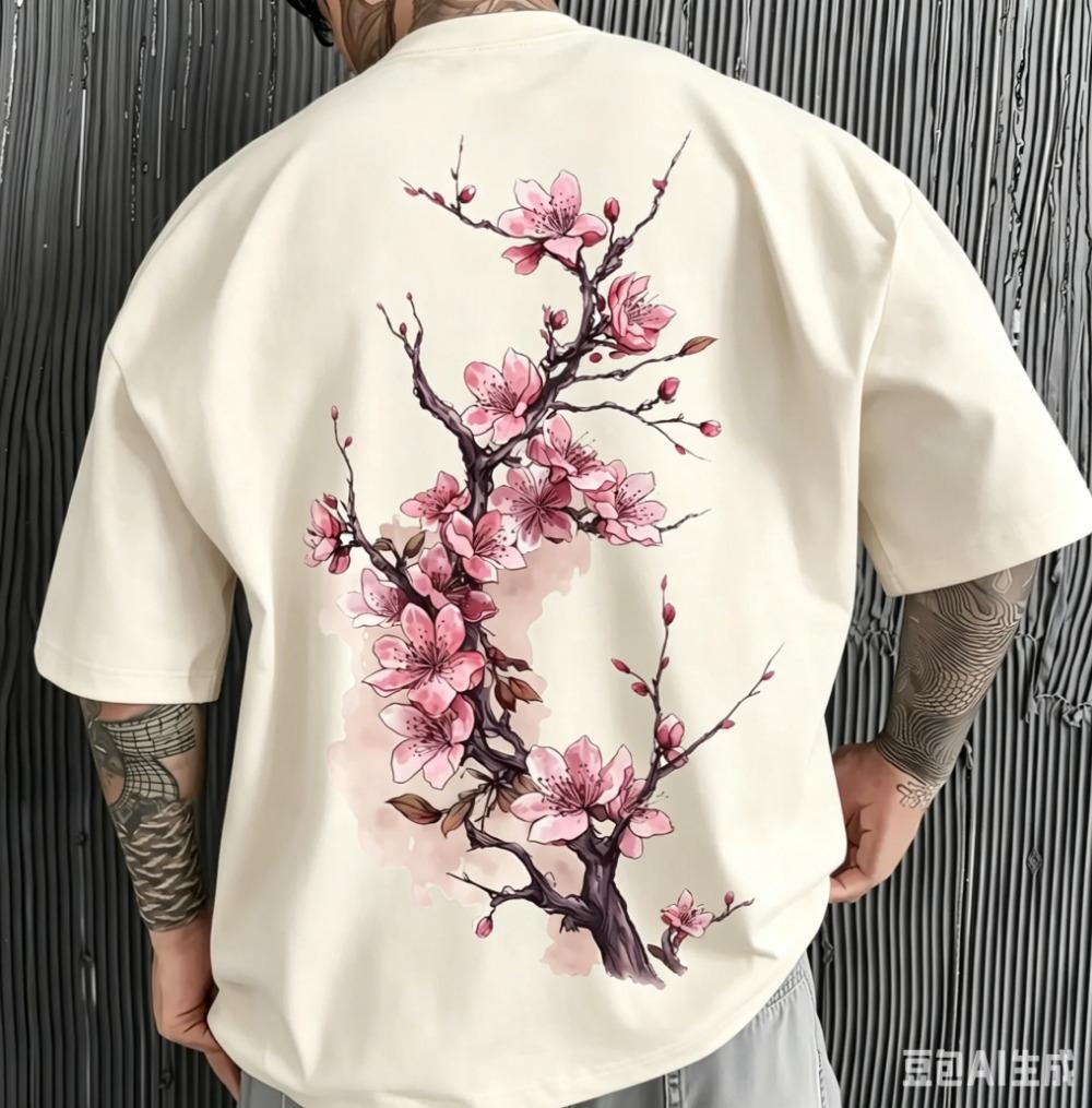Harajuku Painting Cherry Blossoms 3D Print Breatha Quickdry Men's Women's Same T-shirt Outdoor Leisure Y2K Parent-child Clothing