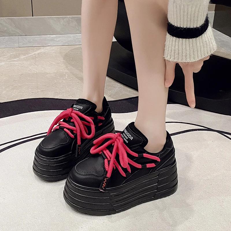 Modă Adidași cu Platformă Înaltă 8CM Femei Casual Piele Pantofi Sport Nou Toamnă Vulcanizat Skateboard Pantofi Albi Femeie Chaussures Femme