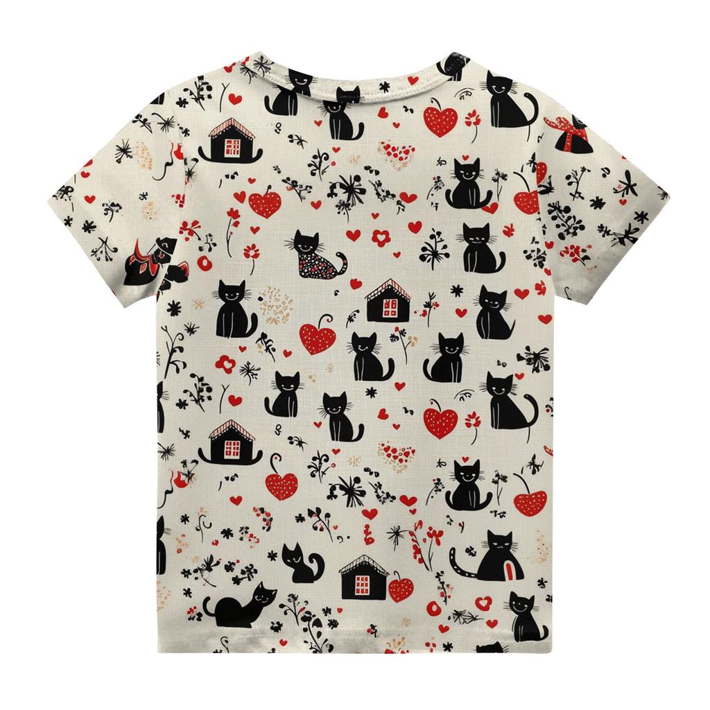 Kinder Mode Lässig Kurzarm Tier Floral Print Rundhals T-Shirt Top