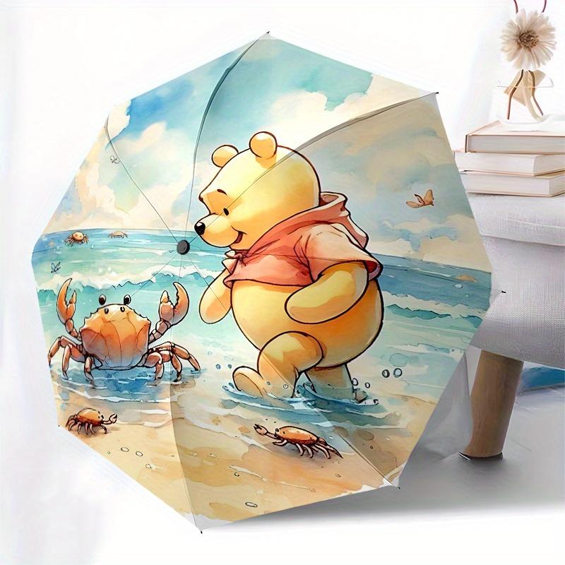 Ombrello Automatico Apri e Chiudi Winnie the Pooh, Granchio - Ombrello Pieghevole Portatile a 8 Stecche con Manico in Plastica, Adatto per il Tempo Libero e
