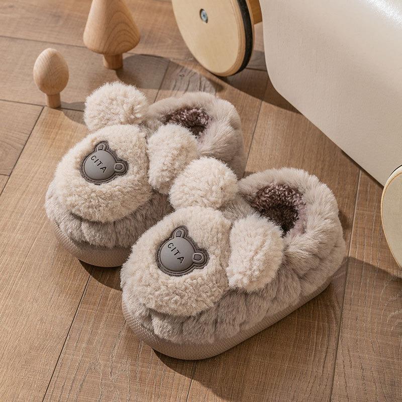 Детские зимние милые толстые плюшевые теплые хлопковые тапочки 23 зелёный — фото 3