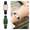 Quartz Analog Wrist Watch Square Green Black Leather Women Accessory Present