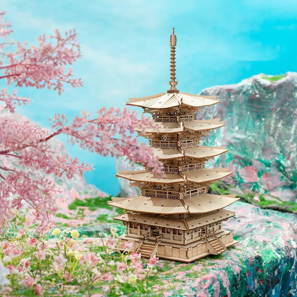 Tsukurundesu® 3D Wooden Puzzle Ornament Series (Five-Story Pagoda) with Japanese Instructions