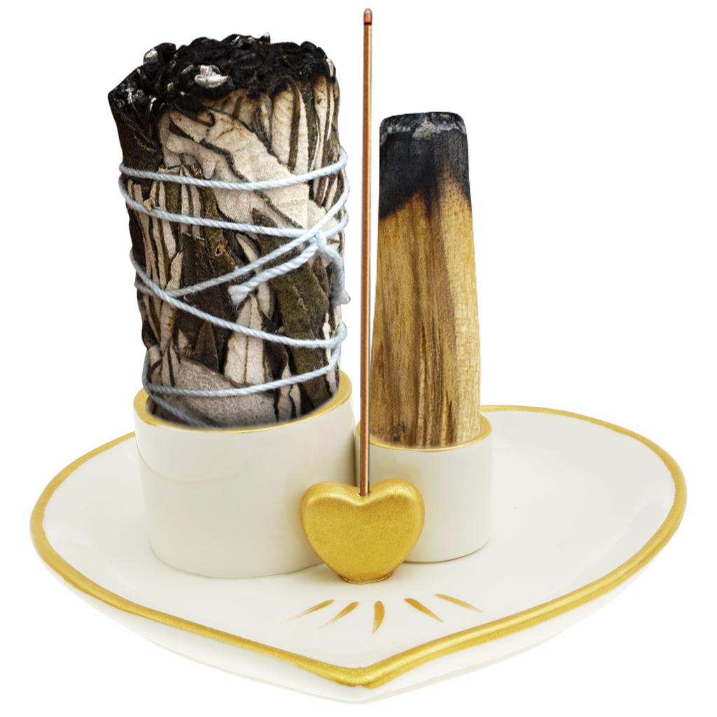 Incense and Candle Holder for Burning Sage, Palo Santo, Incense Sticks Ceramic Ash Catcher Tray for Meditation Room Ramadan Home