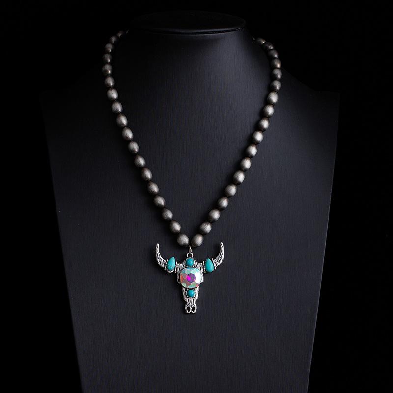 Bohemian Retro Ethnic Style Turquoise Necklace Female Western Denim Style Multi-Layered Wearing High-End Sweater Chain