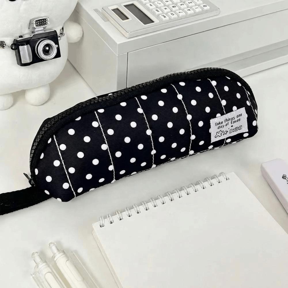 Desktop Storage Polka Dot Pencil Case Cloth Pencil Pouch Simple Pen Bag Office
