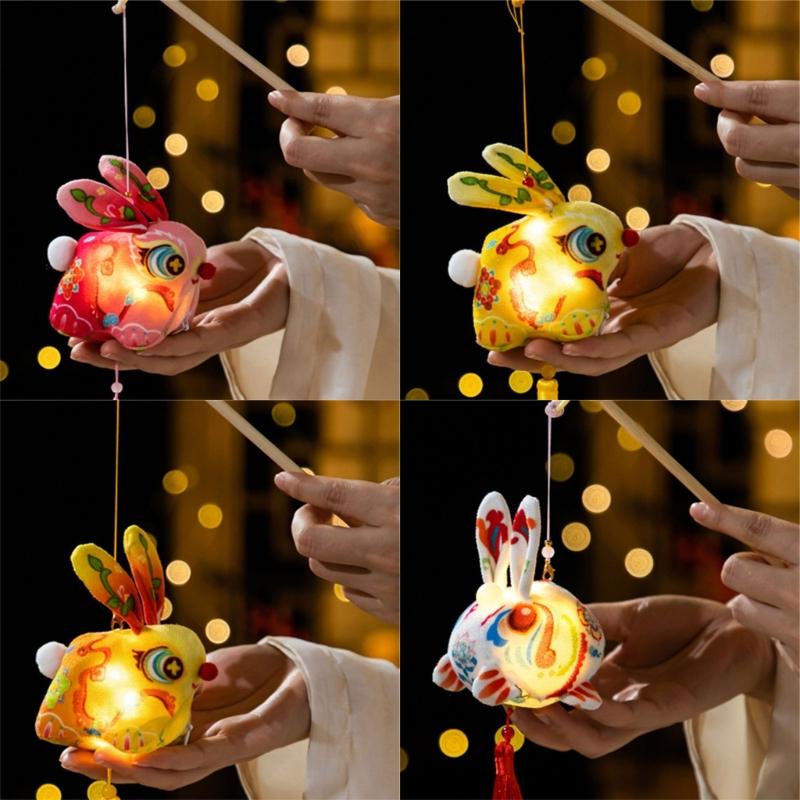 Handmade Fabric Rabbit Lamp Making Supplies Traditional Style Design With Glowing LED For Party Decoration
