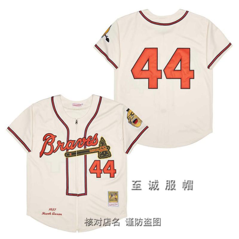 Mens Atlanta Braves Vintage Baseball Jersey 44 Hank Aaron Embroidered Retro MLB Fan Shirt Cotton Blend
