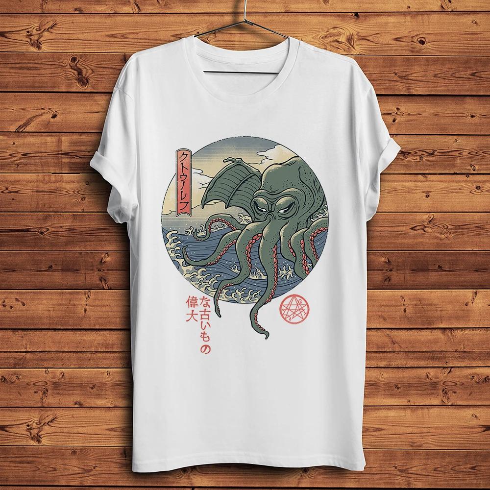 Edo Ukiyoe The Great Old Cthulhu Funny Anime T ShirtUnisex White Casual Short Sleeve TshirtVintage Ukiyo Streetwear Unisex Tee S