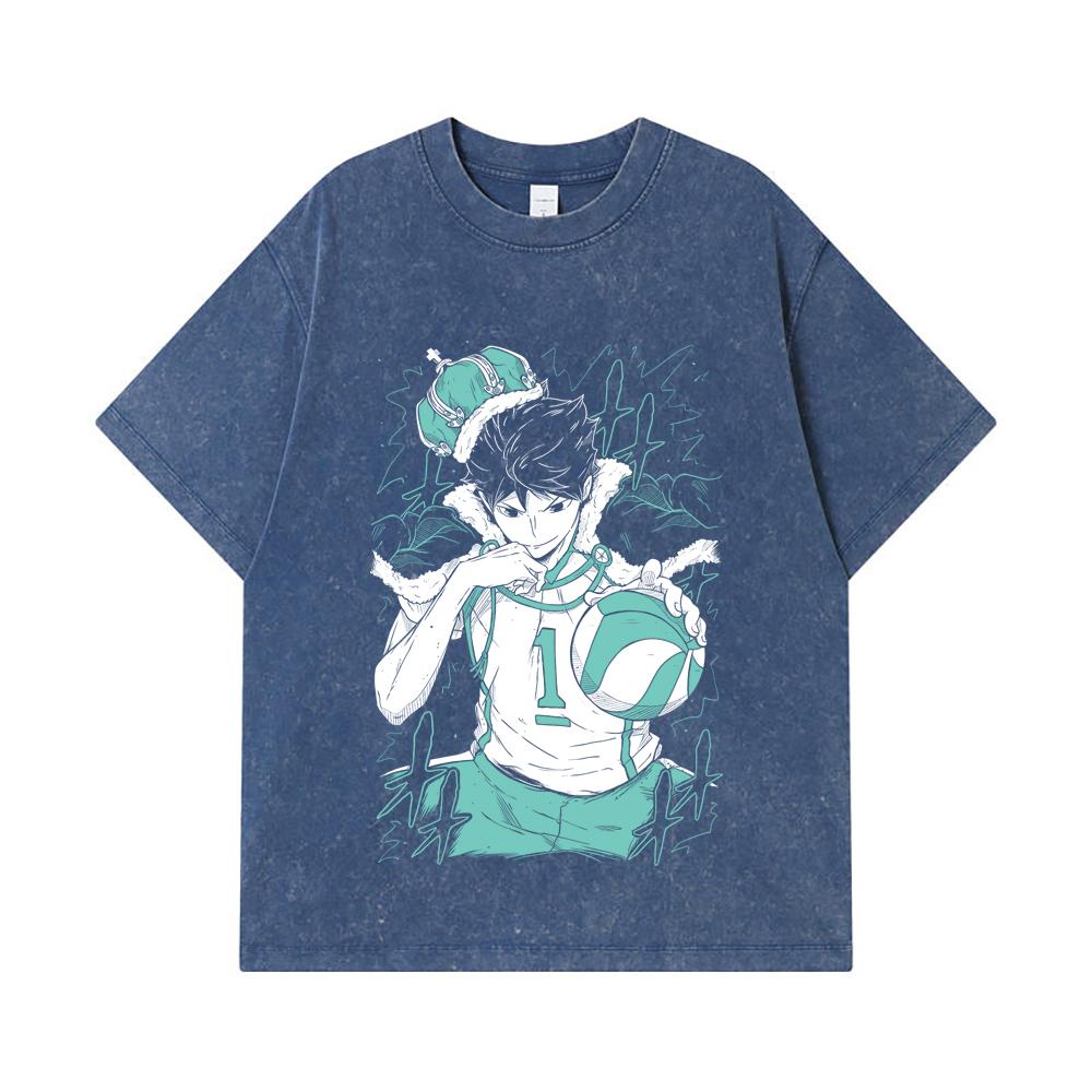275 GSM Washed T-shirts 100% Cotton Haikyu V3 Oikawa Print Unisex Heavy Cotton T Shirt