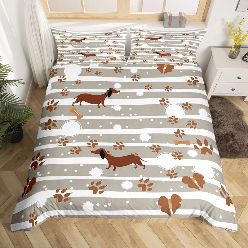 Sausage Dog King Queen Duvet Cover Floral Dachshund Bedding Set Cartoon Puppy Animal Comforter Cover Pet Polyester Quilt Cover