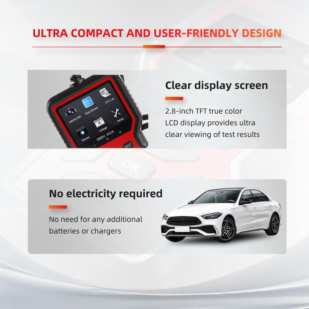 V519 Red Car Diagnostic Scanner Tool Automotive OBD2 Scanner for Engine Health Check with Color Screen Code Readers 4