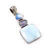 Natural Republic Larimar,Kyanite 925 Solid Sterling Silver Pendant 1.75'' p6G38