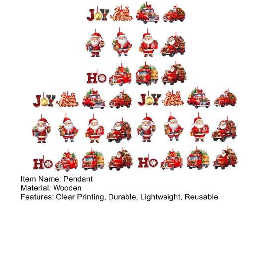 Holiday Gift Tags 12/24/36Pcs Christmas Wooden Ornaments, Santa Claus Red Truck Hanging Decorations with Rope, Reusable Seasonal Decor Xmas