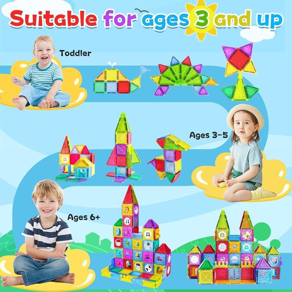 Magnetic Tiles 110 PCS Blocks 3D Building Blocks Construction Educational Toys