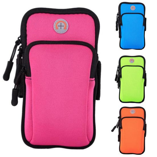 Unisex Solid Color Zip Waterproof Nylon Running Armband Bag with Earphone Hole