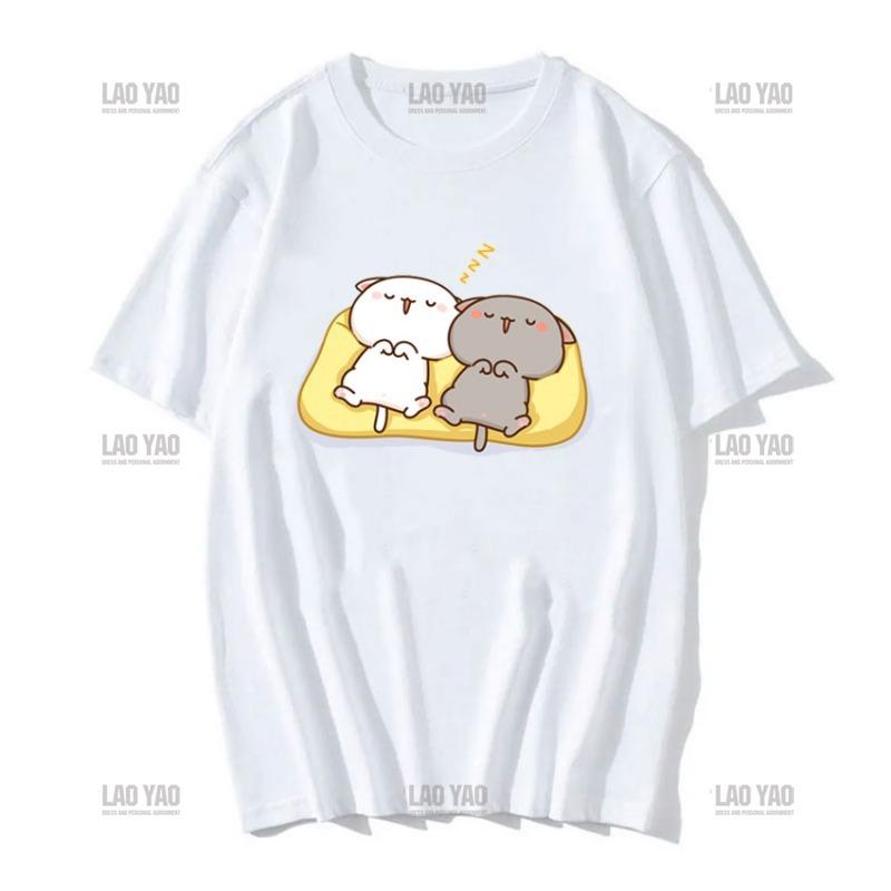 Lovely Peaches and Ash Ash T Shirt Szary Przyznaj się do błędu T-shirt Super słodki brzoskwiniowy kot kreskówka para nadruk T-shirt Unisex Unisex Topy Unisex