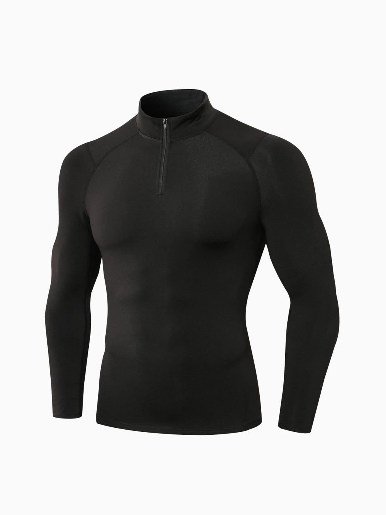 

Мужской спортивный топ с длинным рукавом компрессионной посадки на осень/зиму со стойкой. Extra Large чёрный