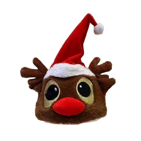 

Santa Hat Soft Plush Christmas Hat with Light Sound Show Elastic Band Christmas Hat Costume Accessory Holiday Party Gift Deer