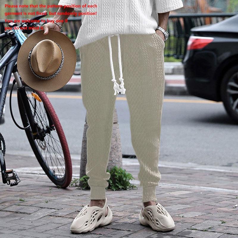 Spring and Autumn Men's Casual Pants Green Sports Casual Quick-Drying Solid Color Jacquard Drawstring Pants