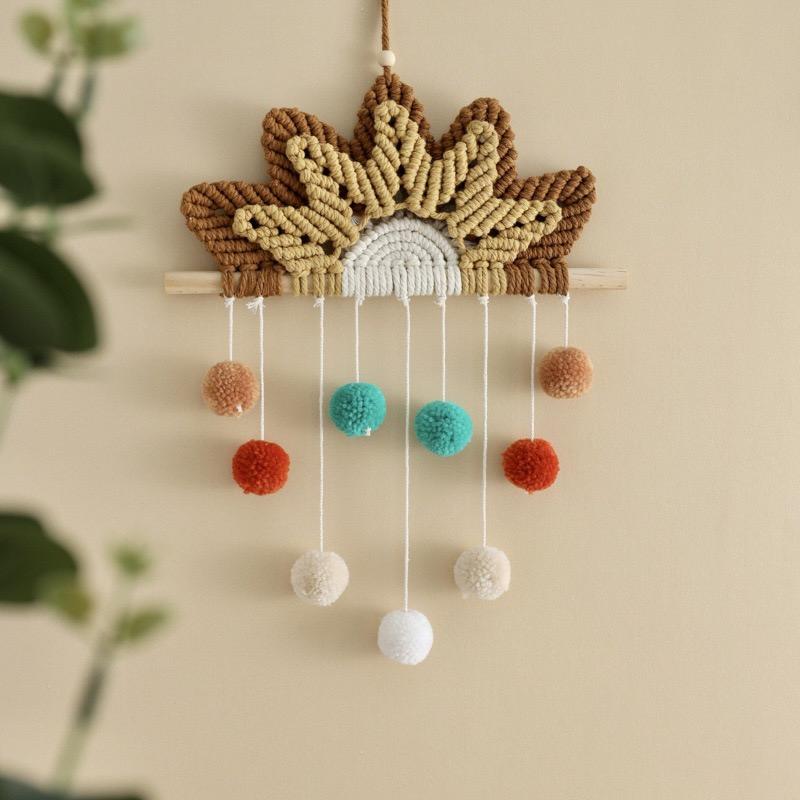 Colorful Pompon Macrame Hanging Decorations Wall Hangings Handmade Ornaments Home Decor Children Bedroom Pendants For Girls Gift