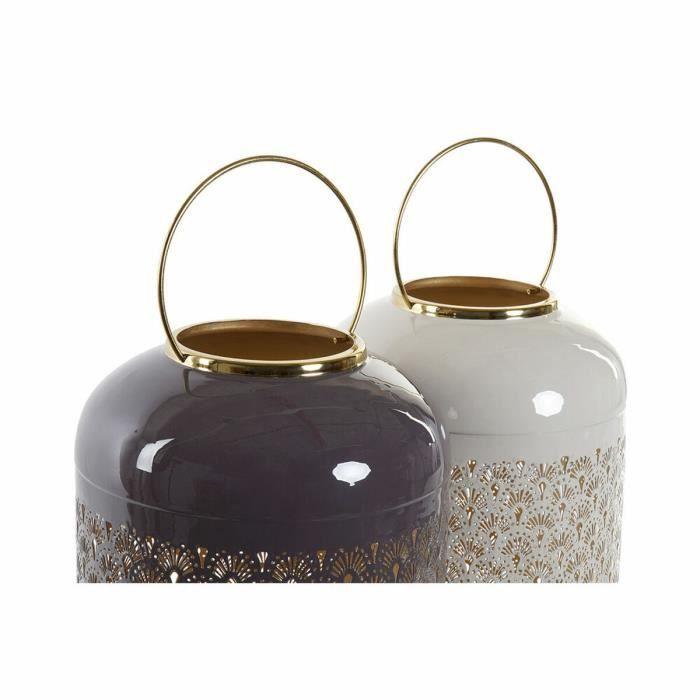 Bougeoir - Aluminium - Beige - 24 x 24 x 57 cm - 2 unités - Mauve