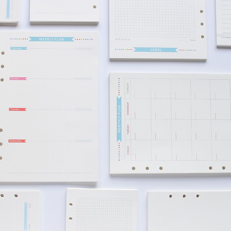 A5 A6 Blue To Do/Weekly/Monthly/Grid Refill Loose-leaf Binder Inside Page  Agenda School Stationery