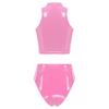 Women Hollow Out Front Tie Up Crop Top with Zipper Crotch High Waist Panties Glossy PU Leather Clubwear for Pole Dancing Rave Party