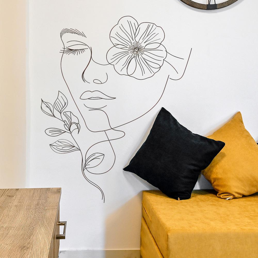 Minimalist Hand-Drawn Line Art Woman Wall Sticker Self-Adhesive Removable for Bedroom Living Room Background Wall Decoration