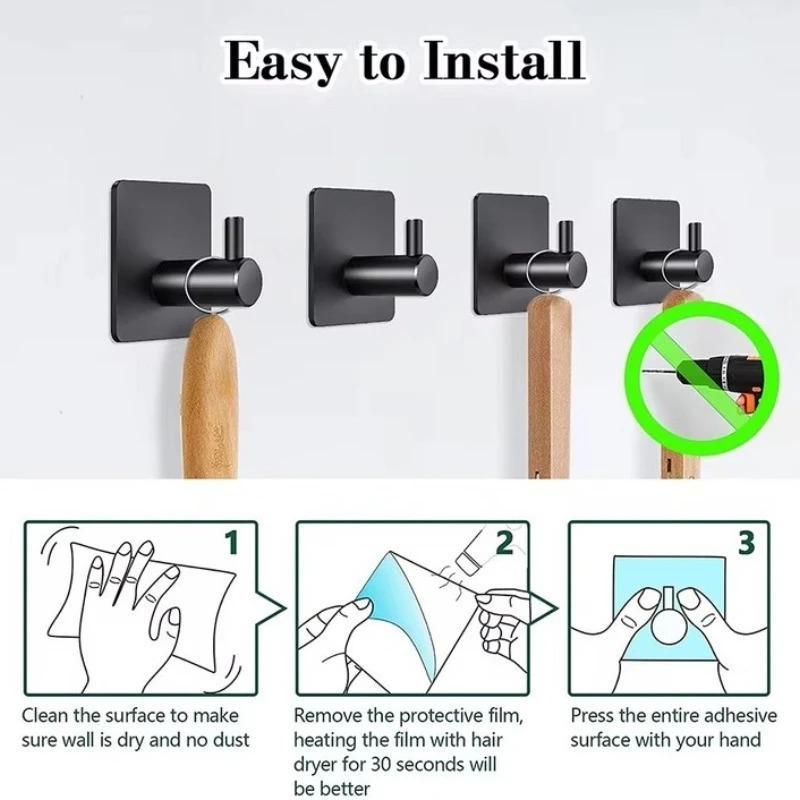 Non Drilling 304 Stainless Steel Hook with Adhesive Stainless Steel Hook Modern Stainless Steel Adhesive Hooks for Bathroom