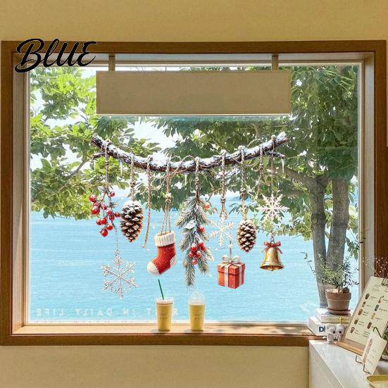 Removable PVC Window Film Christmas Branch and Pendants Clings Waterproof Static Glass Stickers Winter Pinecone Decals Bell Snowflake Stocking