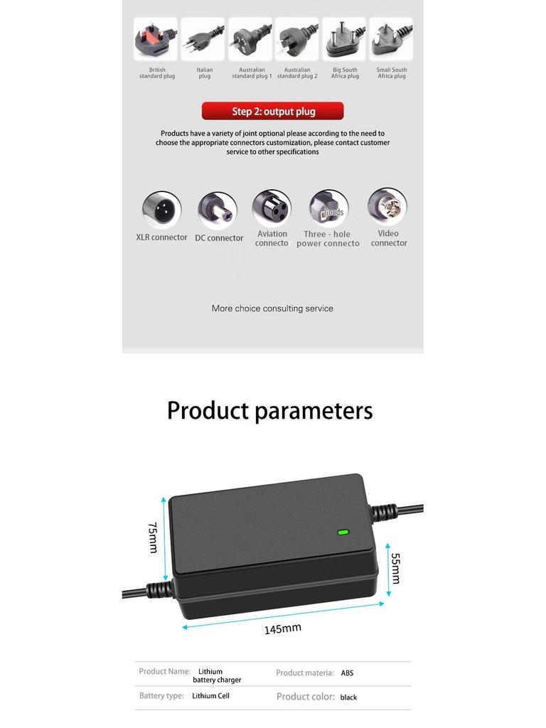 48V/54.6V 2A/3A Electric Scooter Lithium Battery Charger with Aviation Cannon and DC Head - European Standard