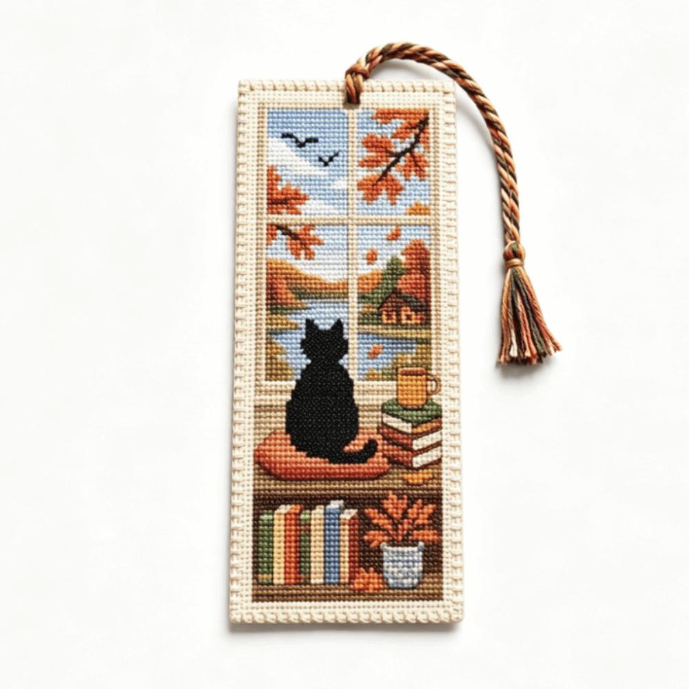 Cross Embroidery Seasonal Cat Embroidery Bookmark Book Page Marker Material Kit  Beginners