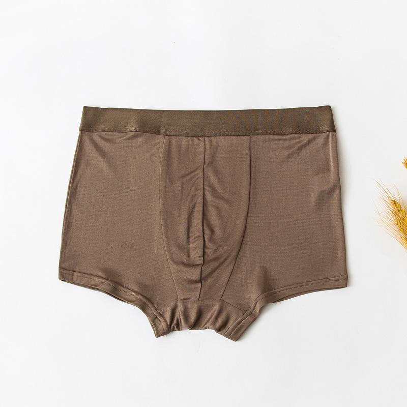 Men's Plain Silk Seamless Sport Boxer Briefs - Breathable Mulberry Silk, Elastic Fit, Thin Summer Style