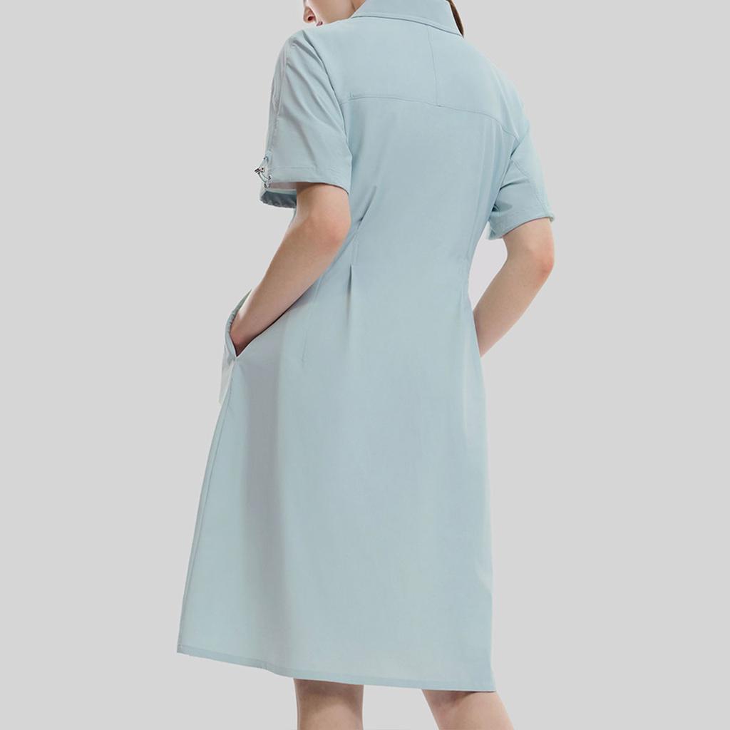 FILA Emerald Series Solid Color Fashion Loose Casual Polo Collar Short Sleeve Dress Women Dresses Dream-Awakening-Green F11W334303ALG