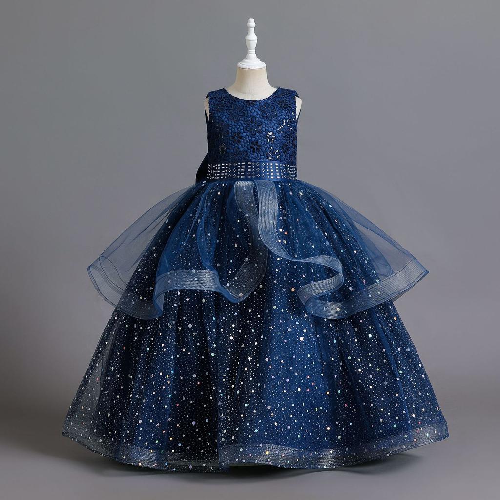 Christmas Girl Princess Dress Sleeveless Lace Tulle Formal Gown for Wedding Party Piano Performance Flower Girl Dress