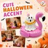 Halloween Ghost Figurine Sitting On Flamingo Pool Float Resin Tabletop Decoration Indoor Outdoor Display