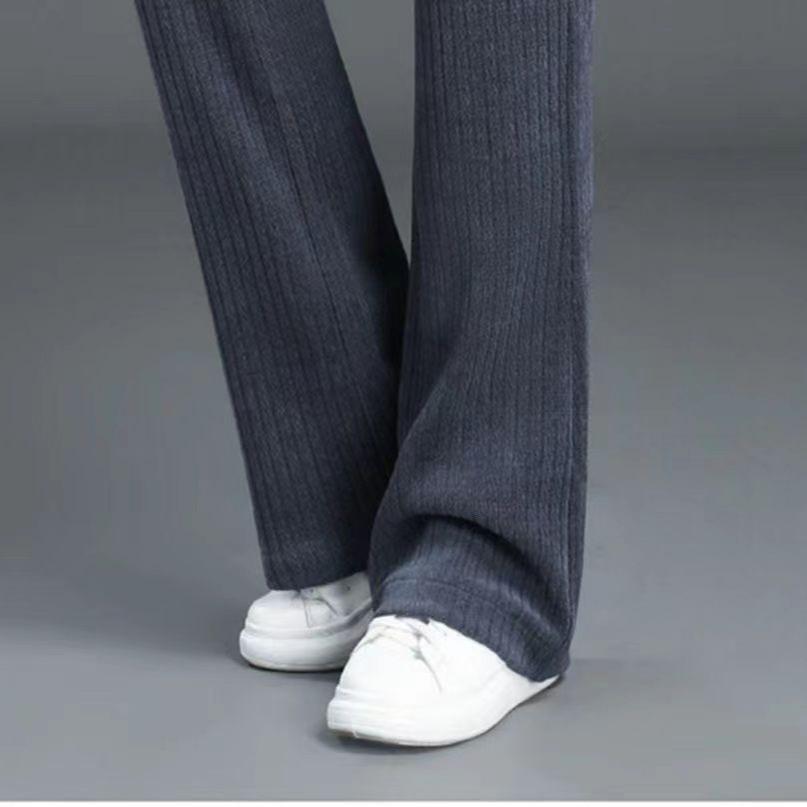 Chenier Samt-Freizeithose mit weitem Bein für Herbst und Winter, hoch taillierte, elastische, schlankmachende und warme Freizeithose mit geradem Bein