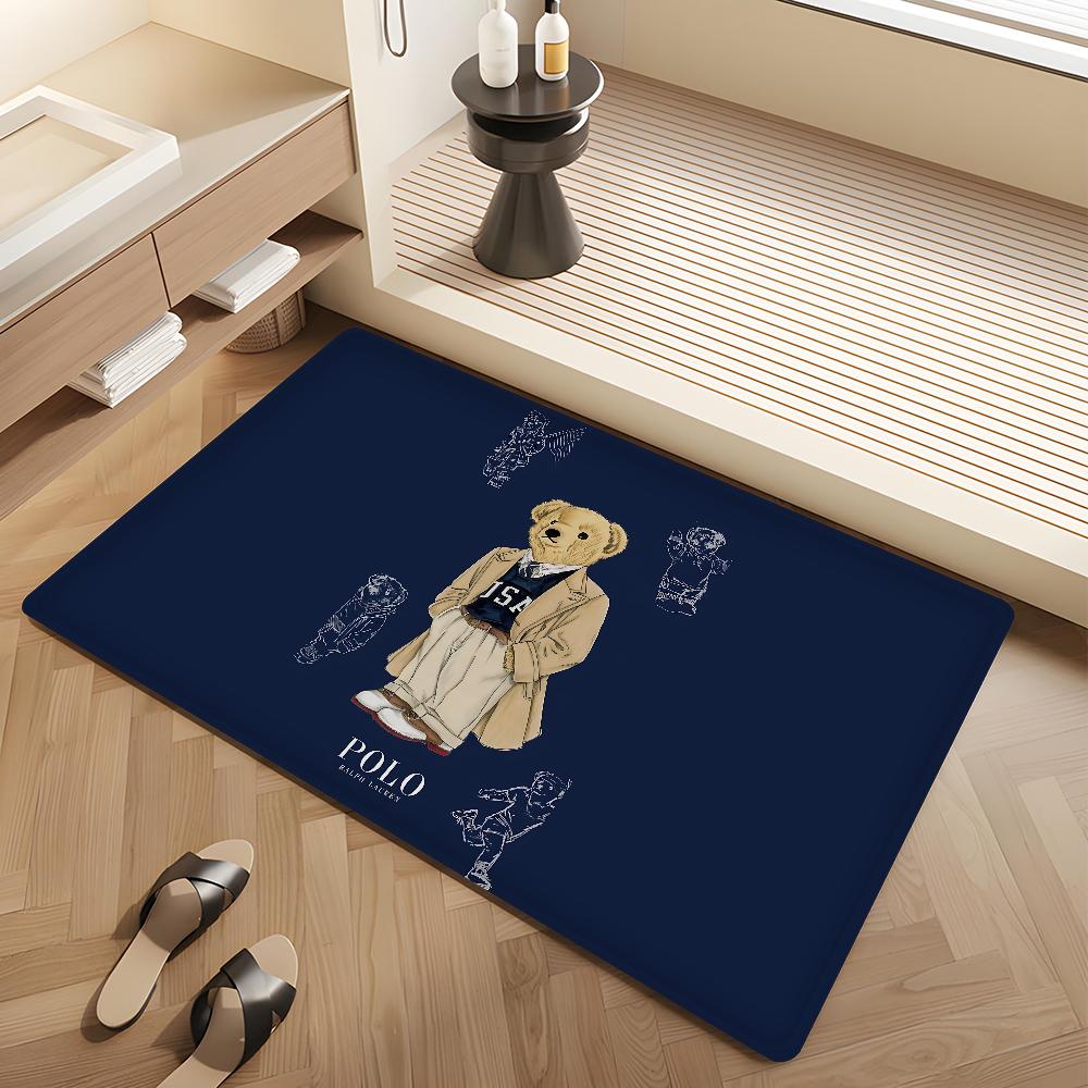 P-Olo Teddy Bear Microfiber Door Mat Anti-Slip Absorb Water Long Strip Cushion Bedroon Mat Bedside Mats
